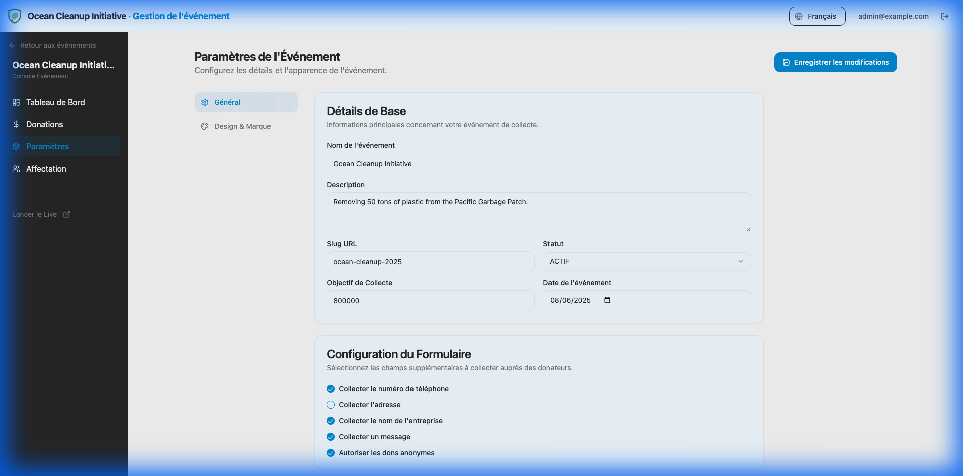 Event General Settings