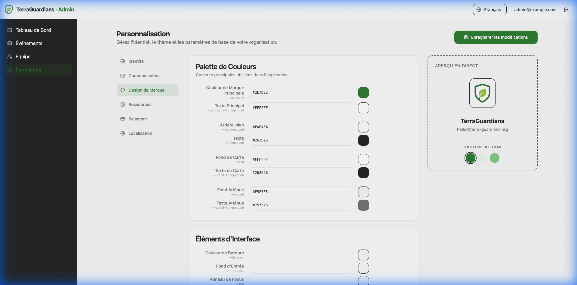 Paramètres de Thème